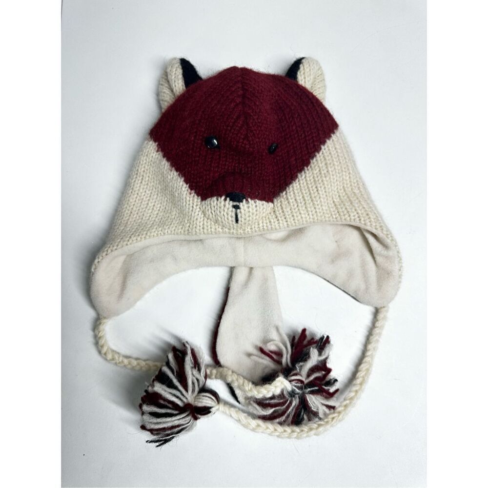 Delux Knitwits Handmade Wool Blend Hat FOX One Sz Made in Nepal ear flaps beanie